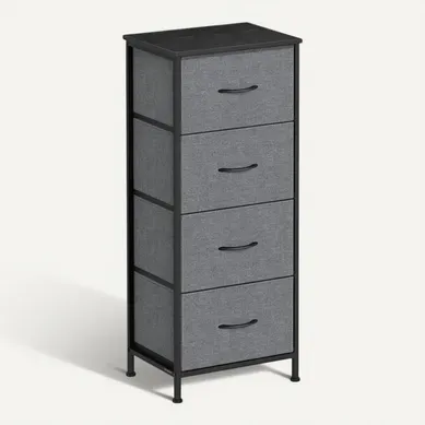 Commode, 4 Tiroirs En Tissu Non-tissé, Pour Chambre, Gris Commode, 4 Tiroirs En Tissu Non-tissé, Pour Chambre, Gris