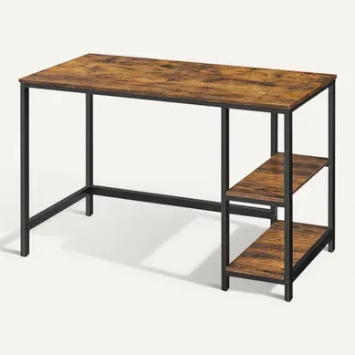 Table D’ordinateur, Bureau Avec Rangement, Avec 2 étagères Réversibles, Marron Et Noir