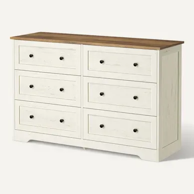 Commode De Chambre, Meuble Polyvalent Chambre, 6 Tiroirs, 40 X 120 X 78 Cm, Blanc Et Marron