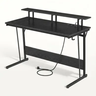 Bureau Gaming Avec LED Et Multiprise, Support Pour Moniteur, 120 X 55 X 90 Cm, Noir