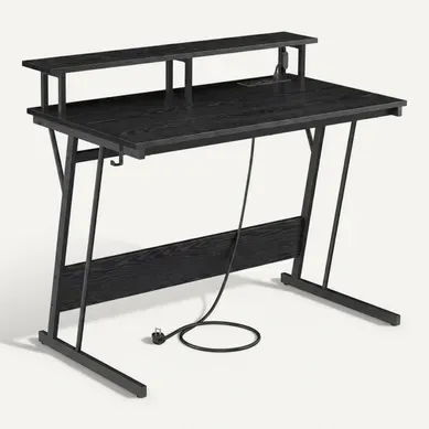 Bureau Gaming Avec LED Et Multiprise, Support Pour Moniteur, 100 X 55 X 90 Cm, Noir Bureau Gaming Avec LED Et Multiprise, Support Pour Moniteur, 100 X 55 X 90 Cm, Noir