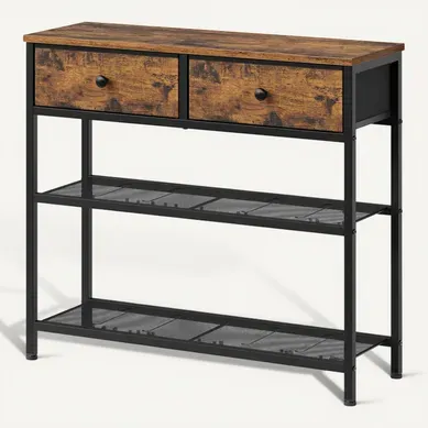 Table Console, 2 Tiroirs En Tissu, 2 étagères Grillagées, Bout De Canapé Fin, Marron Table Console, 2 Tiroirs En Tissu, 2 étagères Grillagées, Bout De Canapé Fin, Marron