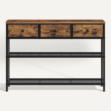 Table Console, 3 Tiroirs En Tissu, 2 étagères Grillagées, Bout De Canapé Fin, Marron Table Console, 3 Tiroirs En Tissu, 2 étagères Grillagées, Bout De Canapé Fin, Marron