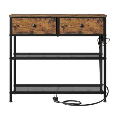 Table Console, Avec éclairage LED, 2 Tiroirs En Tissu, Multiprise Intégrée, Salon, Entrée, Marron Table Console, Avec éclairage LED, 2 Tiroirs En Tissu, Multiprise Intégrée, Salon, Entrée, Marron