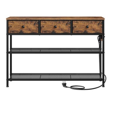 Table Console, Avec éclairage LED, 3 Tiroirs En Tissu, Multiprise Intégrée, Salon, Entrée, Marron Table Console, Avec éclairage LED, 3 Tiroirs En Tissu, Multiprise Intégrée, Salon, Entrée, Marron