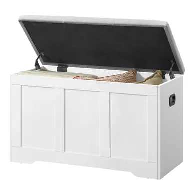 Coffre De Rangement, 2 Charnières De Sécurité, Style Rustique, 41 X 81 X 49 Cm, Blanc Et Gris Coffre De Rangement, 2 Charnières De Sécurité, Style Rustique, 41 X 81 X 49 Cm, Blanc Et Gris