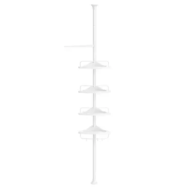 Étagère De Douche Réglable, Avec Barre Porte-serviettes, 4 Niveaux, Hauteur 85-305 Cm, Blanc