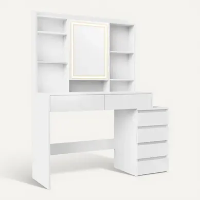 Coiffeuse, Avec Grand Miroir LED Avec Tabouret, 40 X 118,3 X 145 Cm, Blanc Coiffeuse, Avec Grand Miroir LED Avec Tabouret, 40 X 118,3 X 145 Cm, Blanc