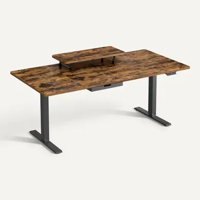 Bureau Assis Debout Électrique avec Support d'Écran, Tiroir et Port USB-C, 160 x 80 cm, Marron Bureau Assis Debout Électrique avec Support d'Écran, Tiroir et Port USB-C, 160 x 80 cm, Marron