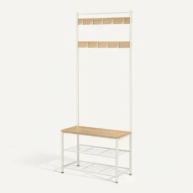 Portemanteau, 32 X 70 X 175 Cm, Vestiaire Avec Banc De Rangement, Style Industriel, Jaune Et Blanc Portemanteau, 32 X 70 X 175 Cm, Vestiaire Avec Banc De Rangement, Style Industriel, Jaune Et Blanc