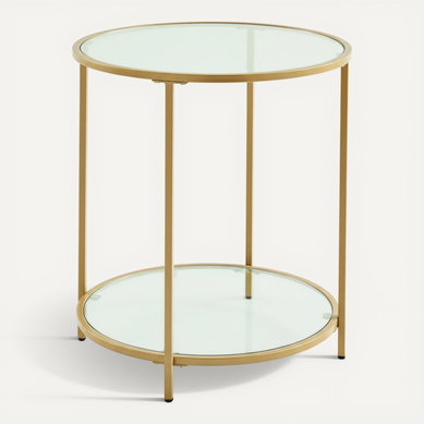 Table D’appoint En Verre Trempé, Petite Table Basse Ronde Avec Cadre En Acier