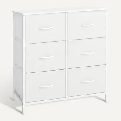 Commode, 6 Tiroirs En Tissu Non-tissé, Pour Chambre, Blanc Commode, 6 Tiroirs En Tissu Non-tissé, Pour Chambre, Blanc