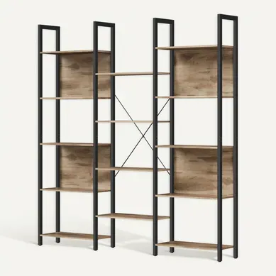 Bibliothèque, étagère De Rangement, Avec 14 étagères, Cadre En Métal, Marron Et Noir Bibliothèque, étagère De Rangement, Avec 14 étagères, Cadre En Métal, Marron Et Noir