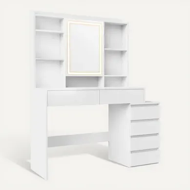 Coiffeuse, Avec Grand Miroir LED à Luminosité Réglable, 40 X 118,3 X 145 Cm, Blanc Coiffeuse, Avec Grand Miroir LED à Luminosité Réglable, 40 X 118,3 X 145 Cm, Blanc