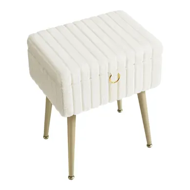 Tabouret De Coiffeuse, Rembourré Avec Rangement, Tabouret Réglable En Métal,  Blanc
