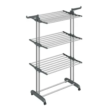 étendoir à Linge à 4 Niveaux, Séchoir Pliable à Roulettes, 63,5 X 128 X 173 Cm, Gris étendoir à Linge à 4 Niveaux, Séchoir Pliable à Roulettes, 63,5 X 128 X 173 Cm, Gris