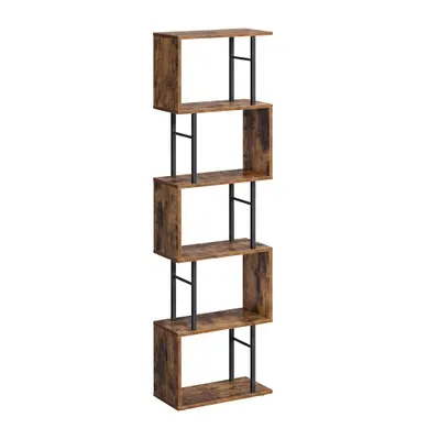 Etagère De Rangement à 6 Niveaux, Bibliothèque En Forme De S,38 X 24 X 157,2 Cm, Marron Et Noir Etagère De Rangement à 6 Niveaux, Bibliothèque En Forme De S,38 X 24 X 157,2 Cm, Marron Et Noir