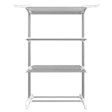 étendoir à Linge à 4 Niveaux, Séchoir Pliable à Roulettes, 63,5 X 128 X 173 Cm, Argent Et Blanc étendoir à Linge à 4 Niveaux, Séchoir Pliable à Roulettes, 63,5 X 128 X 173 Cm, Argent Et Blanc