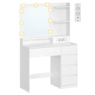 Coiffeuse Avec Miroir LED Et Prises USB, Table De Maquillage Avec Tiroirs, 80 X 40 X 144,3 Cm, Blanc Coiffeuse Avec Miroir LED Et Prises USB, Table De Maquillage Avec Tiroirs, 80 X 40 X 144,3 Cm, Blanc
