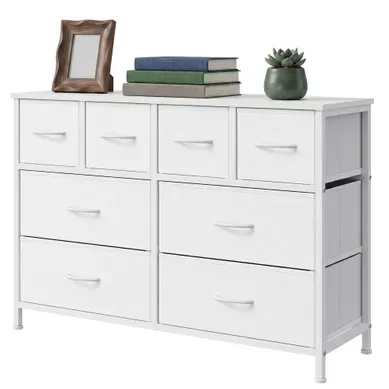 Commode Avec 8 Tiroirs En Tissu, Meuble De Rangement Pour Chambre, 98,7 X 30 X 74,7 Cm, Blanc Commode Avec 8 Tiroirs En Tissu, Meuble De Rangement Pour Chambre, 98,7 X 30 X 74,7 Cm, Blanc