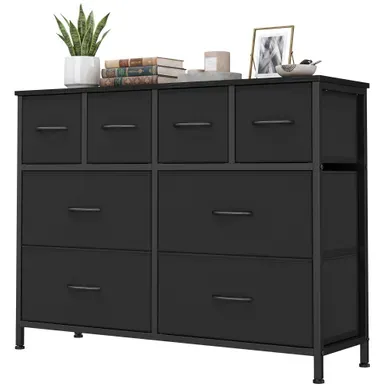 Commode Avec 8 Tiroirs En Tissu, Meuble De Rangement Pour Chambre, 98,7 X 30 X 74,7 Cm, Noir Commode Avec 8 Tiroirs En Tissu, Meuble De Rangement Pour Chambre, 98,7 X 30 X 74,7 Cm, Noir
