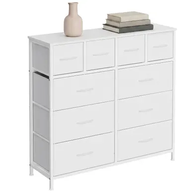 Commode Avec 10 Tiroirs En Tissu, Meuble De Rangement Pour Chambre, 98,7 X 30 X 96,2 Cm, Blanc Commode Avec 10 Tiroirs En Tissu, Meuble De Rangement Pour Chambre, 98,7 X 30 X 96,2 Cm, Blanc