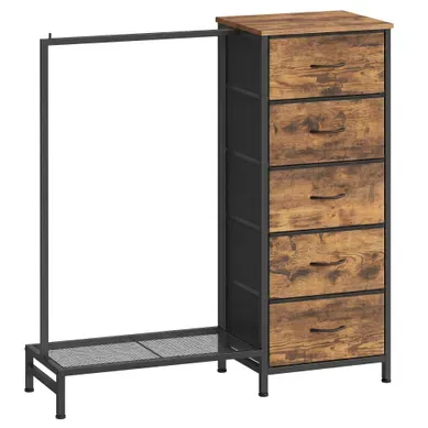 Commode 3 En 1 avec Portant à Vêtements, avec 5 Tiroirs Et étagère, 96,2 X 30 X 117,7 Cm, Taupe Commode 3 En 1 avec Portant à Vêtements, avec 5 Tiroirs Et étagère, 96,2 X 30 X 117,7 Cm, Taupe