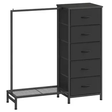 Commode 3 En 1 avec Portant à Vêtements, avec 5 Tiroirs Et étagère, 96,2 X 30 X 117,7 Cm, Noir Commode 3 En 1 avec Portant à Vêtements, avec 5 Tiroirs Et étagère, 96,2 X 30 X 117,7 Cm, Noir