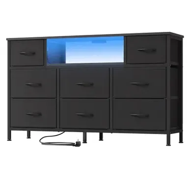 Commode Avec 8 Tiroirs, Support TV Avec LED Et Multiprise, 113,8 X 30 X 68,1 Cm, Noir Commode Avec 8 Tiroirs, Support TV Avec LED Et Multiprise, 113,8 X 30 X 68,1 Cm, Noir