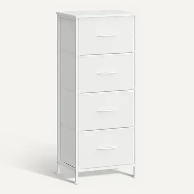 Commode, 4 Tiroirs En Tissu Non-tissé, Pour Chambre, Blanc Commode, 4 Tiroirs En Tissu Non-tissé, Pour Chambre, Blanc