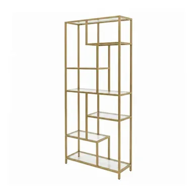 Etagère, Bibliothèque, 6 Niveaux, Porte-plantes, Verre Trempé,  Doré