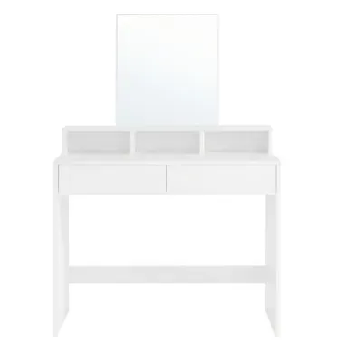 Coiffeuse Moderne Avec Miroir Large, 2 Tiroirs, Table De Maquillage, 3 Compartiments Ouverts