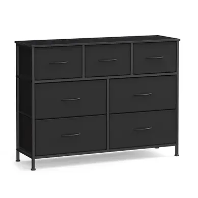 Commode, 7 Tiroirs En Tissu Non-tissé, Pour Chambre, Noir Commode, 7 Tiroirs En Tissu Non-tissé, Pour Chambre, Noir