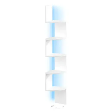 étagère D'angle Murale Avec éclairage LED 5 Niveaux En Zigzag 20 X 20 X 126 Cm Blanc