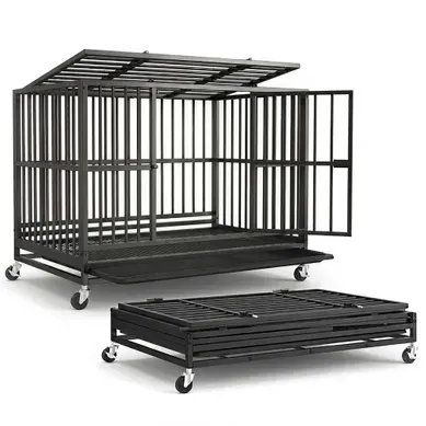 Cage Pour Chien Pliable En Acier Avec Roulettes Et 2 Portes, 93,5 X 59 X 71 Cm, Noir Cage Pour Chien Pliable En Acier Avec Roulettes Et 2 Portes, 93,5 X 59 X 71 Cm, Noir