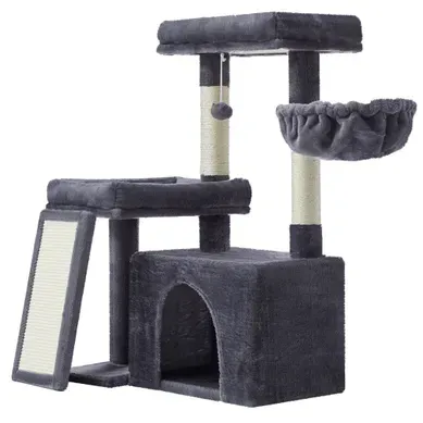 Arbre À Chat Avec Planche À Griffer, 2 Couchages, 85,8 Cm De Haut, Gris Foncé