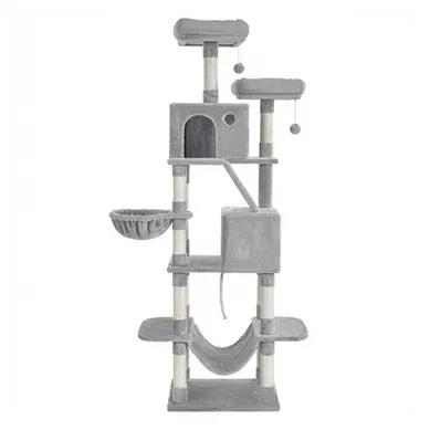 Arbre À Chat, Hauteur 203,5 Cm, 2 Plate-forme, 13 Griffoirs, Panier, Hamac,tissu Peluche, Gris Clair Arbre À Chat, Hauteur 203,5 Cm, 2 Plate-forme, 13 Griffoirs, Panier, Hamac,tissu Peluche, Gris Clair