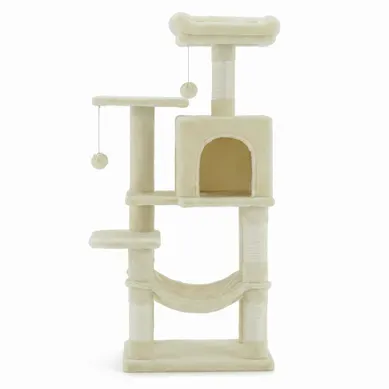 Tour De Jeux Pour Chats 112 Cm, 4 Poteaux À Griffer, 2 Pompons, 1 Hamac, 2 Plateformes,beige Tour De Jeux Pour Chats 112 Cm, 4 Poteaux À Griffer, 2 Pompons, 1 Hamac, 2 Plateformes,beige