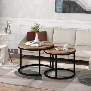 Ensemble De 2 Tables Ronde Gigogne - Chêne