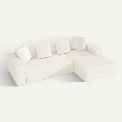 Canapé D'angle Compressé Modulaire 3 Places Tissu En Velours Côtelé Blanc Canapé D'angle Compressé Modulaire 3 Places Tissu En Velours Côtelé Blanc