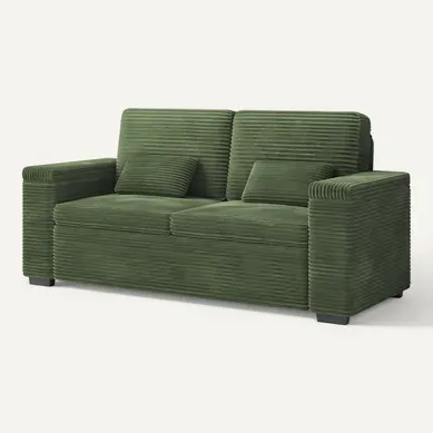 Canapé 2 Places En Velours Côtelé 180 Cm Avec Accoudoirs De Rangement - Vert Saphir Canapé 2 Places En Velours Côtelé 180 Cm Avec Accoudoirs De Rangement - Vert Saphir