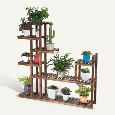 Étagère à Fleurs En Bois à 7 Niveaux Porte Plante Durable Décoration Décorative 120x25x120cm Étagère à Fleurs En Bois à 7 Niveaux Porte Plante Durable Décoration Décorative 120x25x120cm