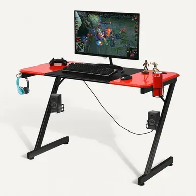 Bureau Gaming 120 X 60 X 76cm Porte-gobelet, Crochet Pour Ecouteurs Et Supports Audio Noir Et Rouge Bureau Gaming 120 X 60 X 76cm Porte-gobelet, Crochet Pour Ecouteurs Et Supports Audio Noir Et Rouge