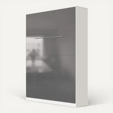 Lit Escamotable +2 Placards Vertical 140x200+(50x2)cm Miroir Lit Mural Blanc/anthracite Brillant