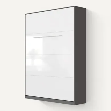 Lit Escamotable +2 Placards Vertical 120x200+(50x2)cm Miroir Lit Mural Anthracite/blanc Brillant