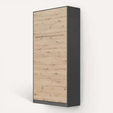 Lit Escamotable +2 Placards Vertical 120x200+(50x2)cm Miroir Lit Mural Anthracite/chêne Sauvage