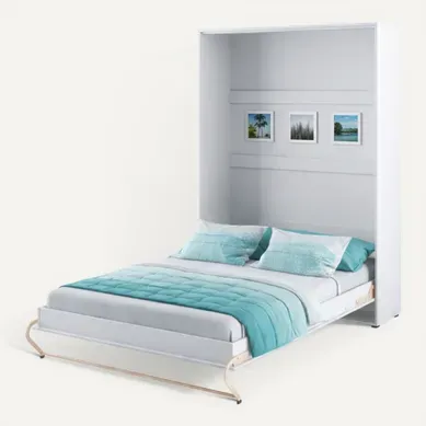 Lenart Lit Escamotable Matelas Inclus Vertical 140x200cm Blanc Brillant Lit Rabattable Consus Pro