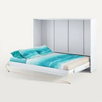 Lenart Lit Escamotable Matelas Inclus Horizontal 140x200cm Blanc Brillant Lit Rabattable Consus Pro