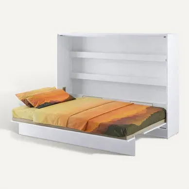 Lenart Lit Escamotable Matelas Inclus Horizontal 140x200cm Blanc Brillant Lit Rabattable"consus"