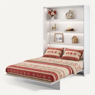 Lenart Lit Escamotable Matelas Inclus Vertical 160x200cm Blanc Mat Lit Rabattable"consus"